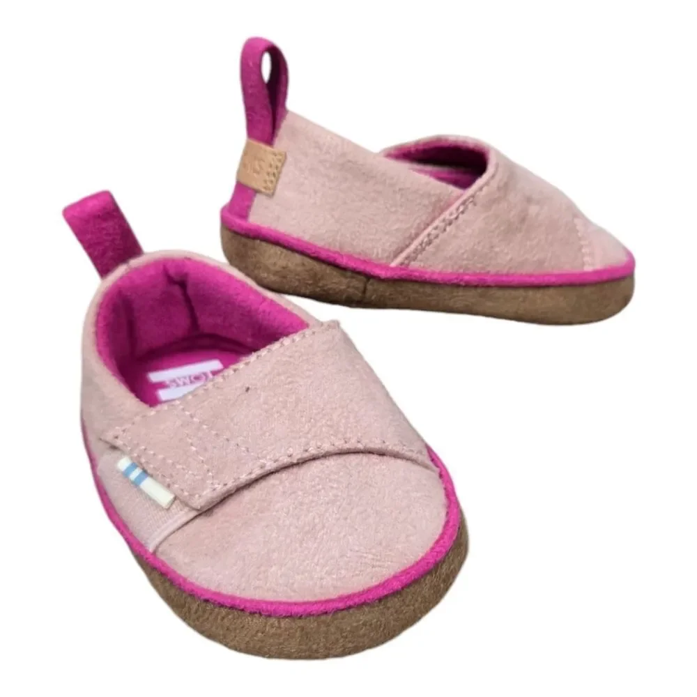 Baby Toms Pink MicroSuede Tiny Pinto Layette Alpargata Crib Shoe Girls Slip-On 2